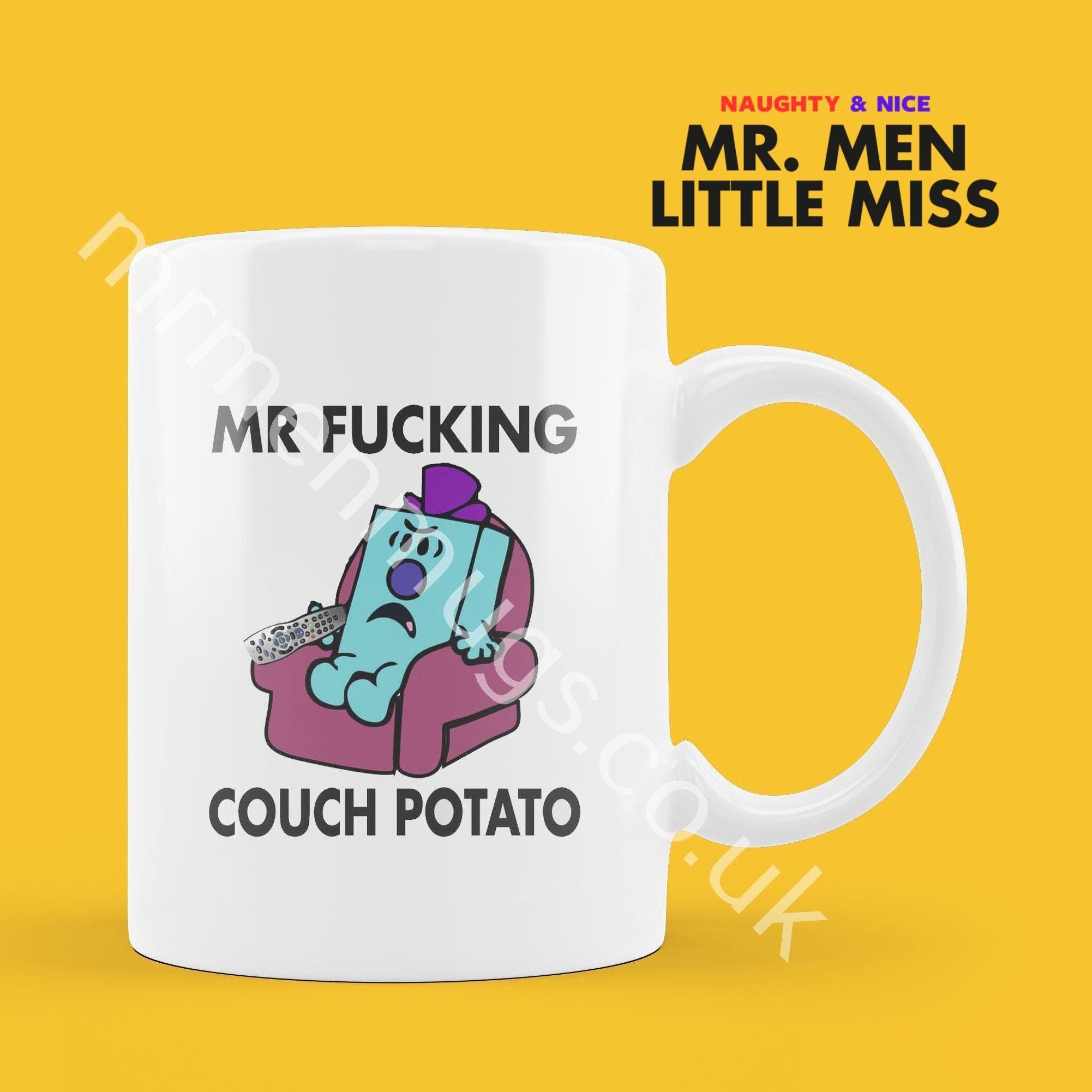 Official Mr F*CKING COUCH POTATO Personalised Coffee or Tea Cup, Funny Mr. Men Gift for Any Occasion Add your Name for Free