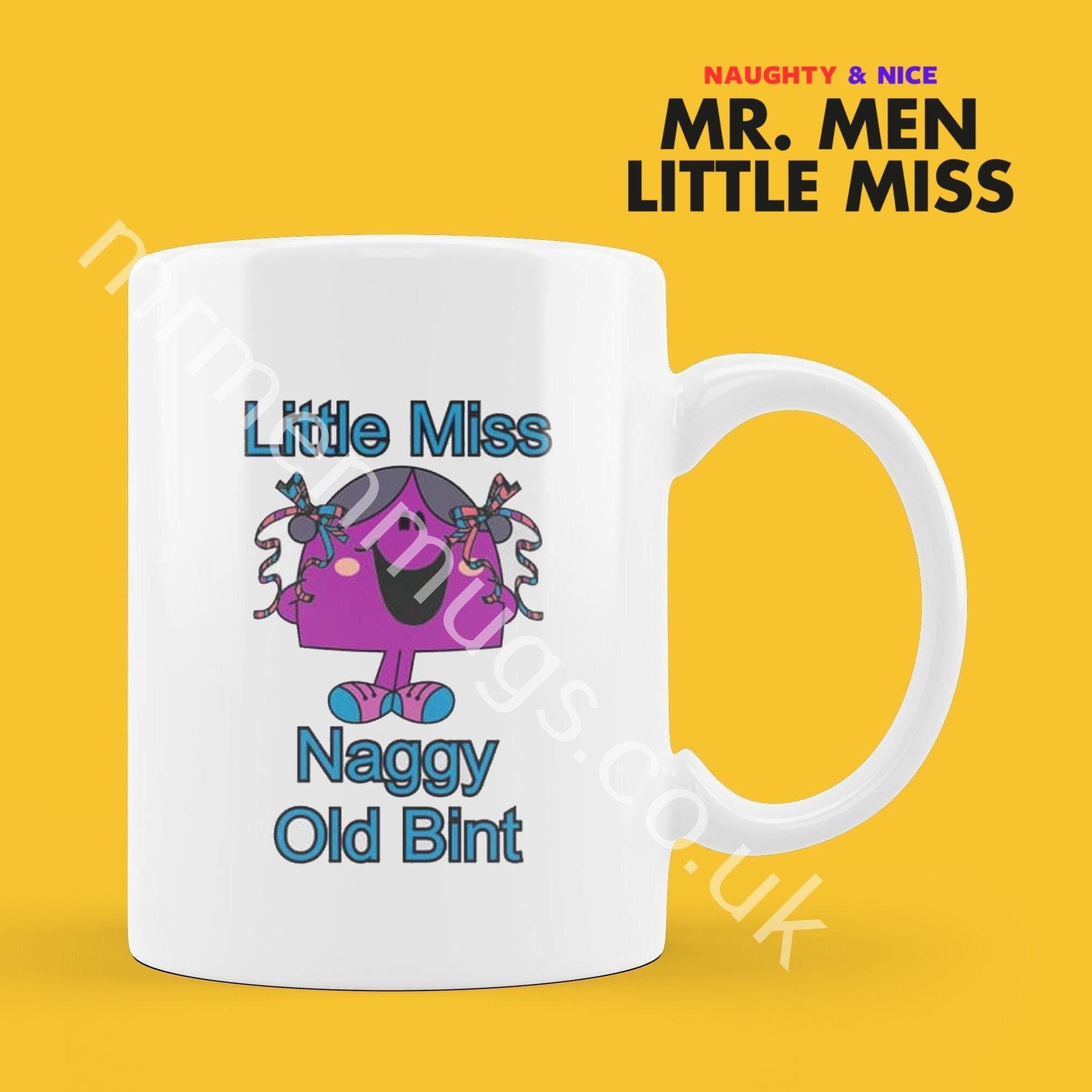 Official Little Miss NAGGY OLD BINT Personalised Coffee or Tea Cup, Funny Mr. Men Gift for Any Occasion Add your Name for Free