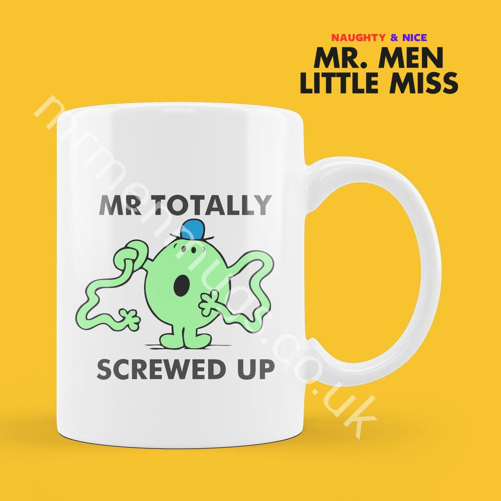 Official Mr TOTALLY SCREWED UP Personalised Coffee or Tea Cup, Funny Mr. Men Gift for Any Occasion Add your Name for Free