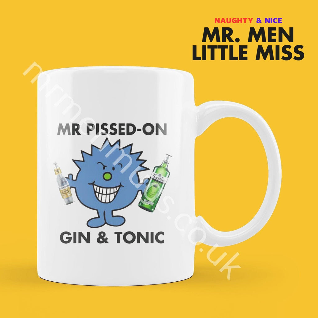 Official Mr PISSED ON GIN and Tonic Personalised Coffee or Tea Cup, Funny Mr. Men Gift for Any Occasion Add your Name for Free
