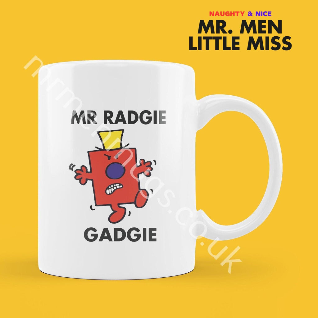 Official Mr RADGIE GADGIE Personalised Coffee or Tea Cup, Funny Mr. Men Gift for Any Occasion Add your Name for Free