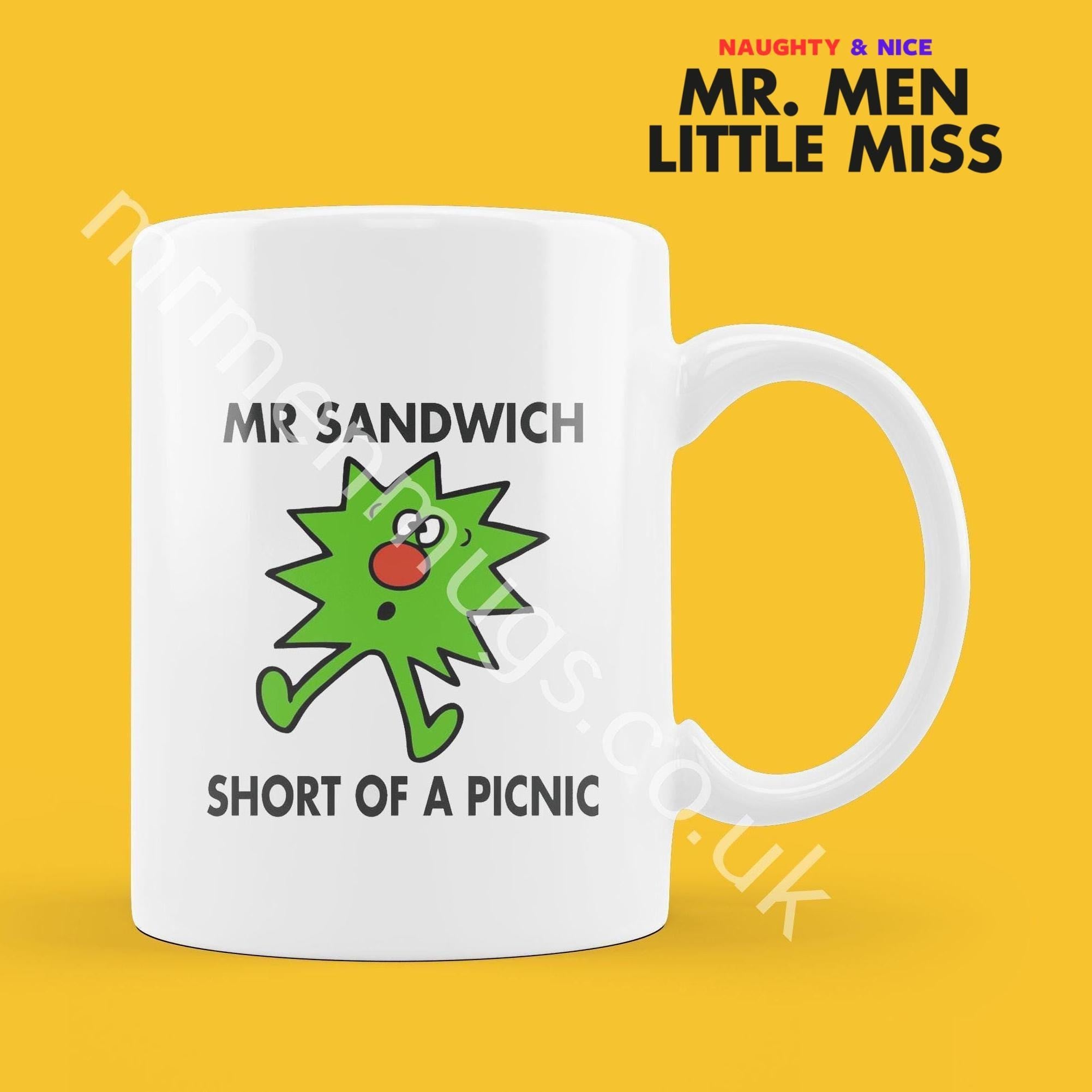 Personalized Mr. Men Mug, Mr. Sandwich Design, Funny Coffee Cup