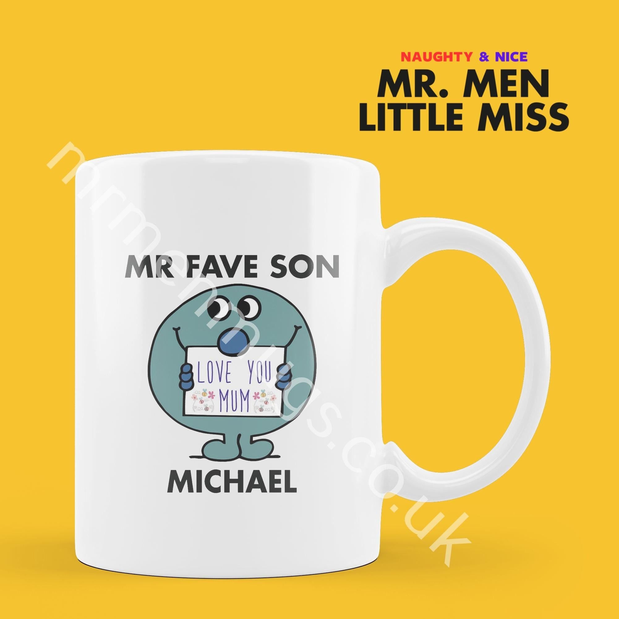 Personalized Mr. Men Coffee Mug, Mr. Fave Son Gift