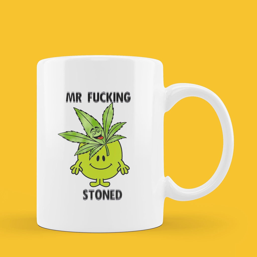Official Mr F*CKING STONED COFFEE Mug Tea Weed Cup, Personalised Present, Funny Mr Men Gift Add your Name for Free