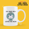 Personalized Mr. Men Mug, Fave Son Loves Mum, Custom Name