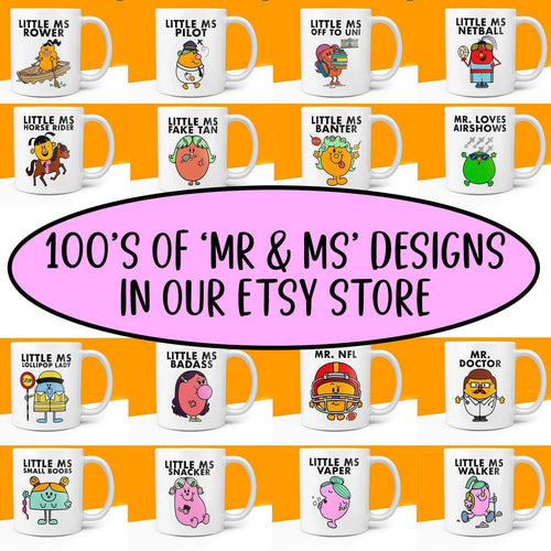 Official Little Miss SPENDS A LOT Personalised Coffee or Tea Cup, Funny Mr. Men Gift for Any Occasion Add your Name for Free