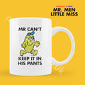 Official Mr CAN'T KEEP IT In His Pants Personalised Coffee or Tea Cup, Funny Mr. Men Gift for Any Occasion Add your Name for Free