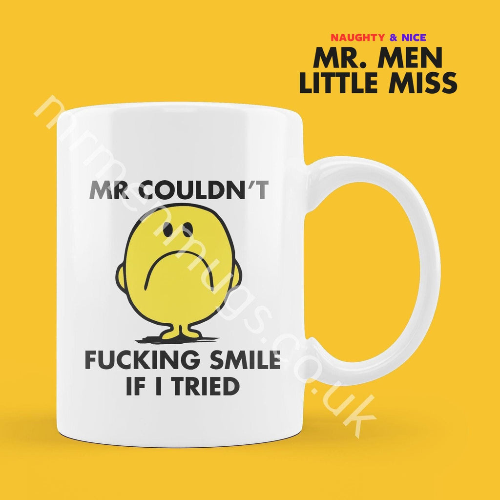 Official Mr COULDN'T F*CKING SMILE If I Tried Personalised Coffee or Tea Cup, Funny Mr. Men Gift for Any Occasion Add your Name for Free