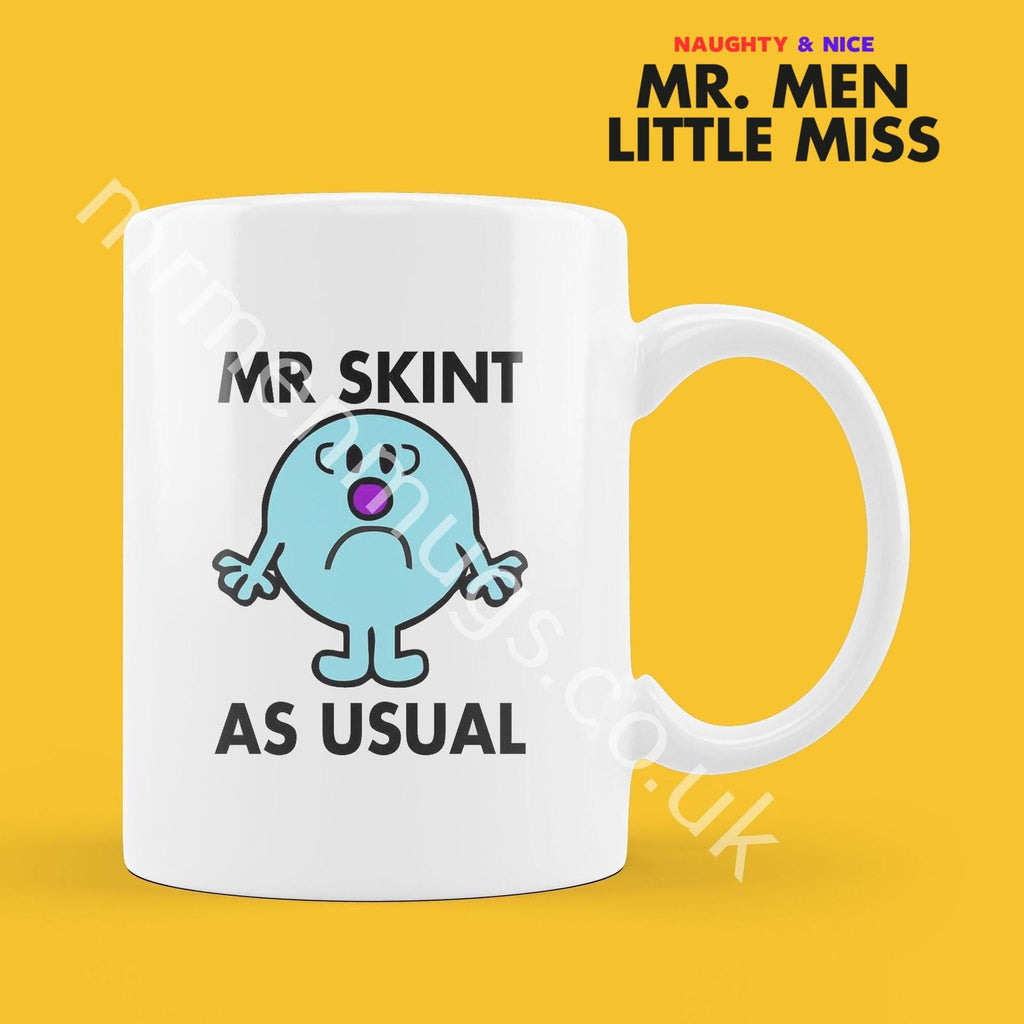 Official Mr SKINT AS USUAL Personalised Coffee or Tea Cup, Funny Mr. Men Gift for Any Occasion Add your Name for Free