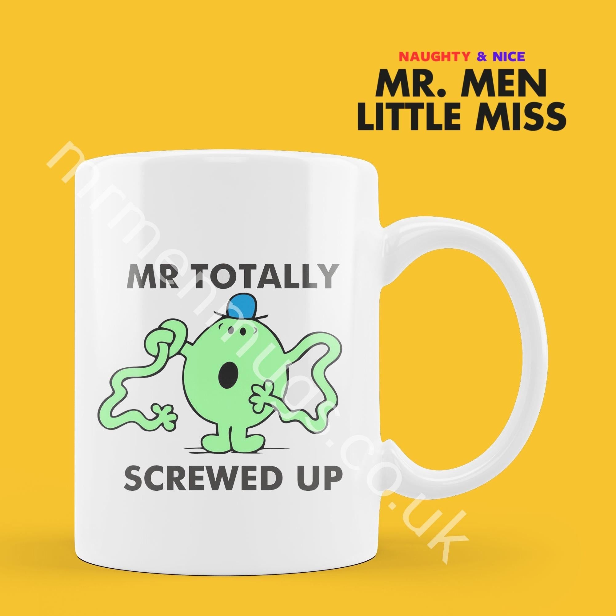 Personalized Mr. Men Coffee Mug, Mr. Totally Screwed Up, Funny Gift