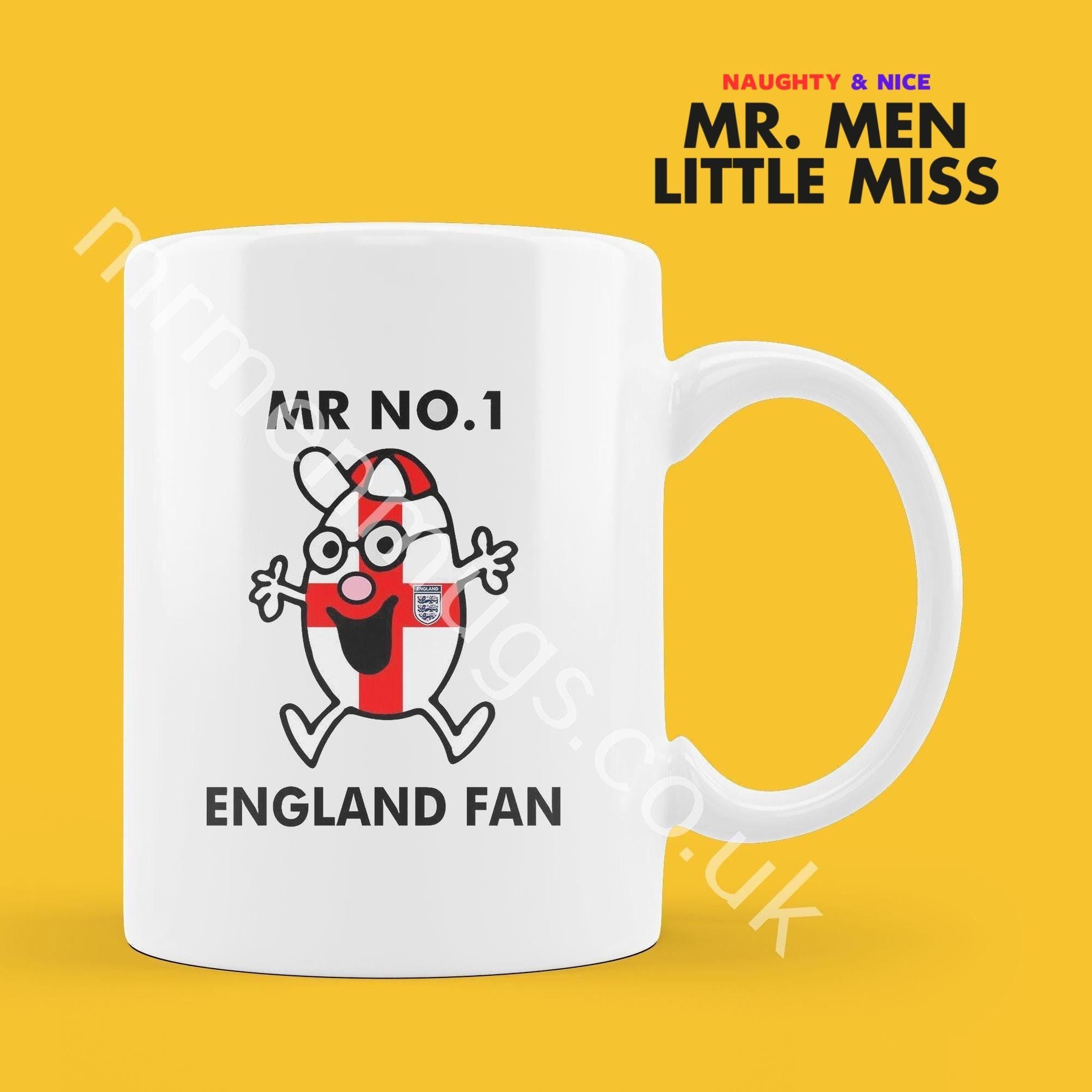 Personalized Mr. Men England Fan Coffee Mug, Funny Gift
