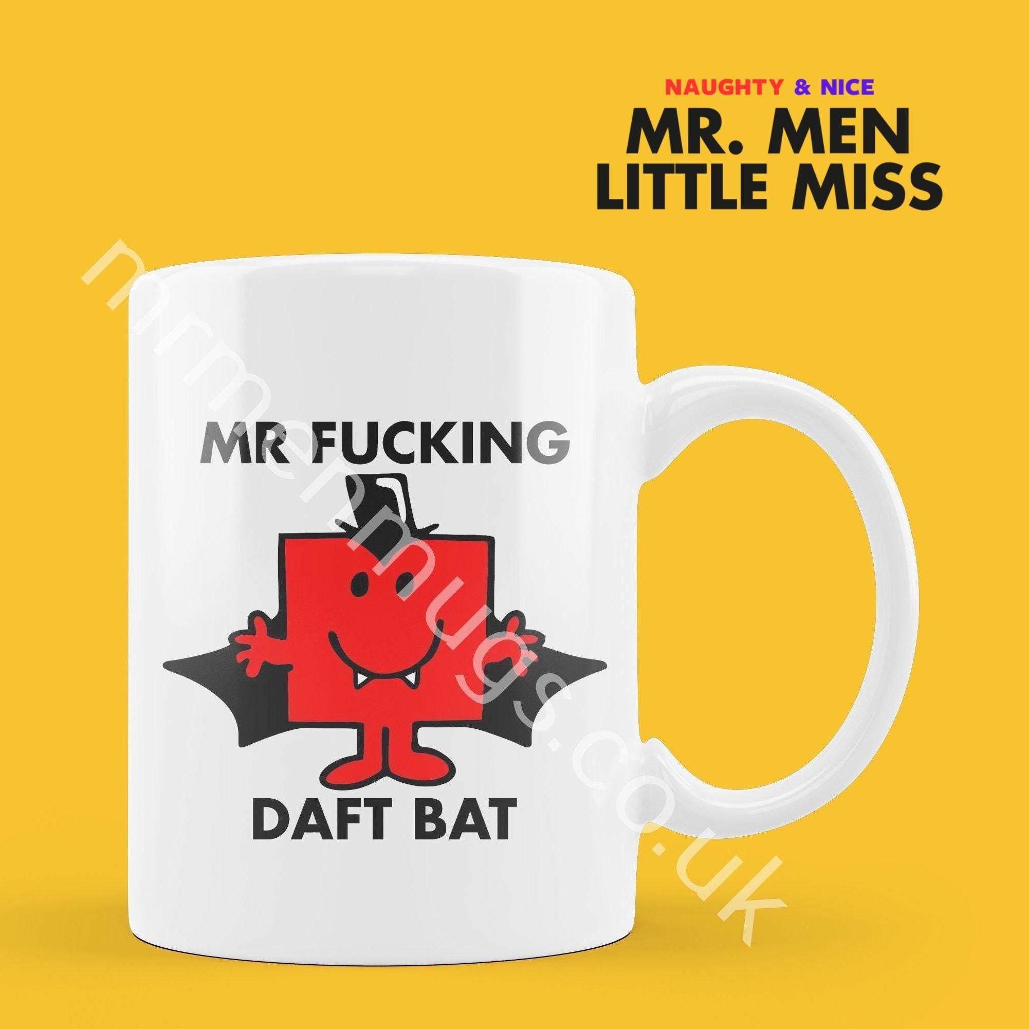 Official Mr F*CKING DAFT BAT Personalised Coffee or Tea Cup, Funny Mr. Men Gift for Any Occasion Add your Name for Free