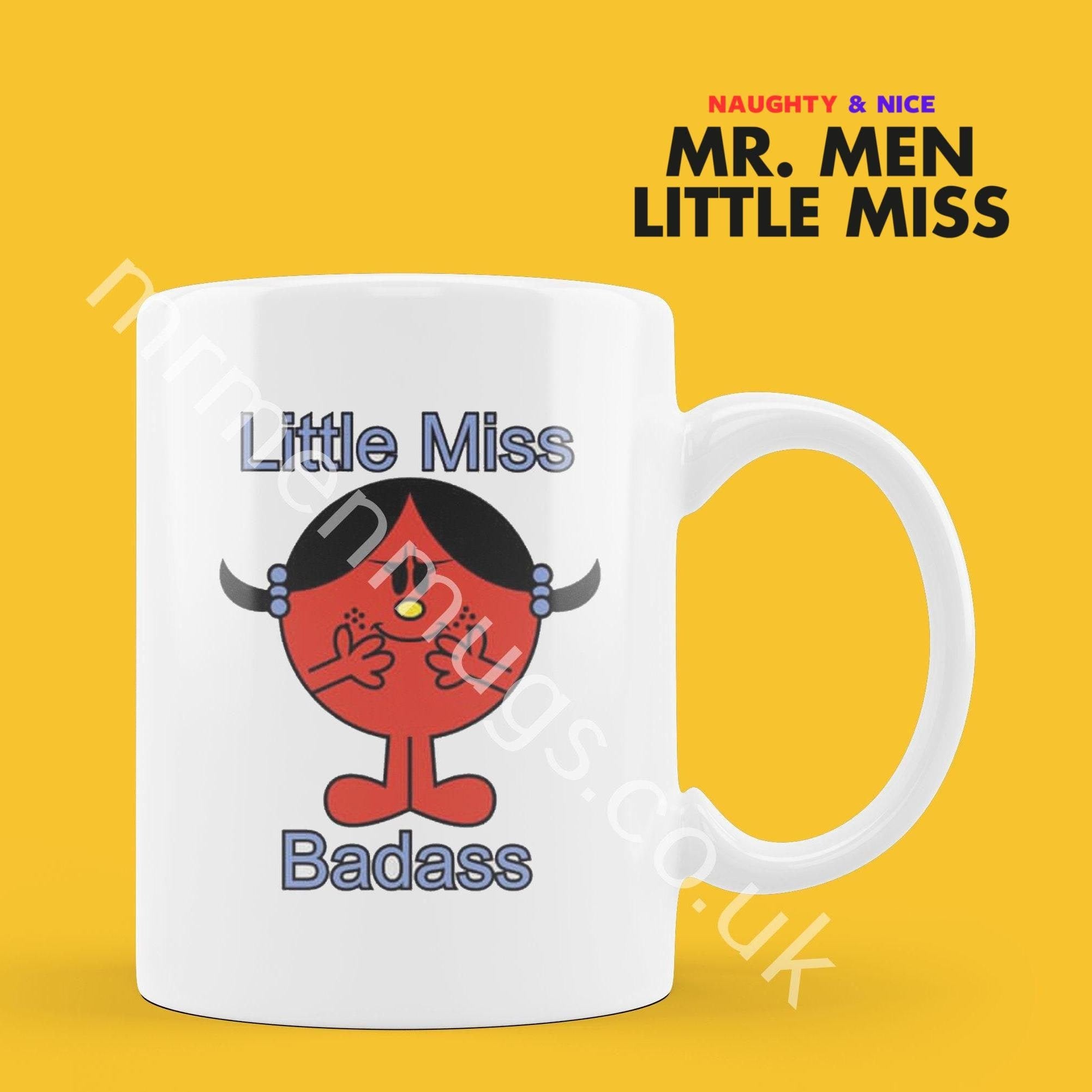 Official Little Miss BADASS Personalised Coffee or Tea Cup, Funny Mr. Men Gift for Any Occasion Add your Name for Free