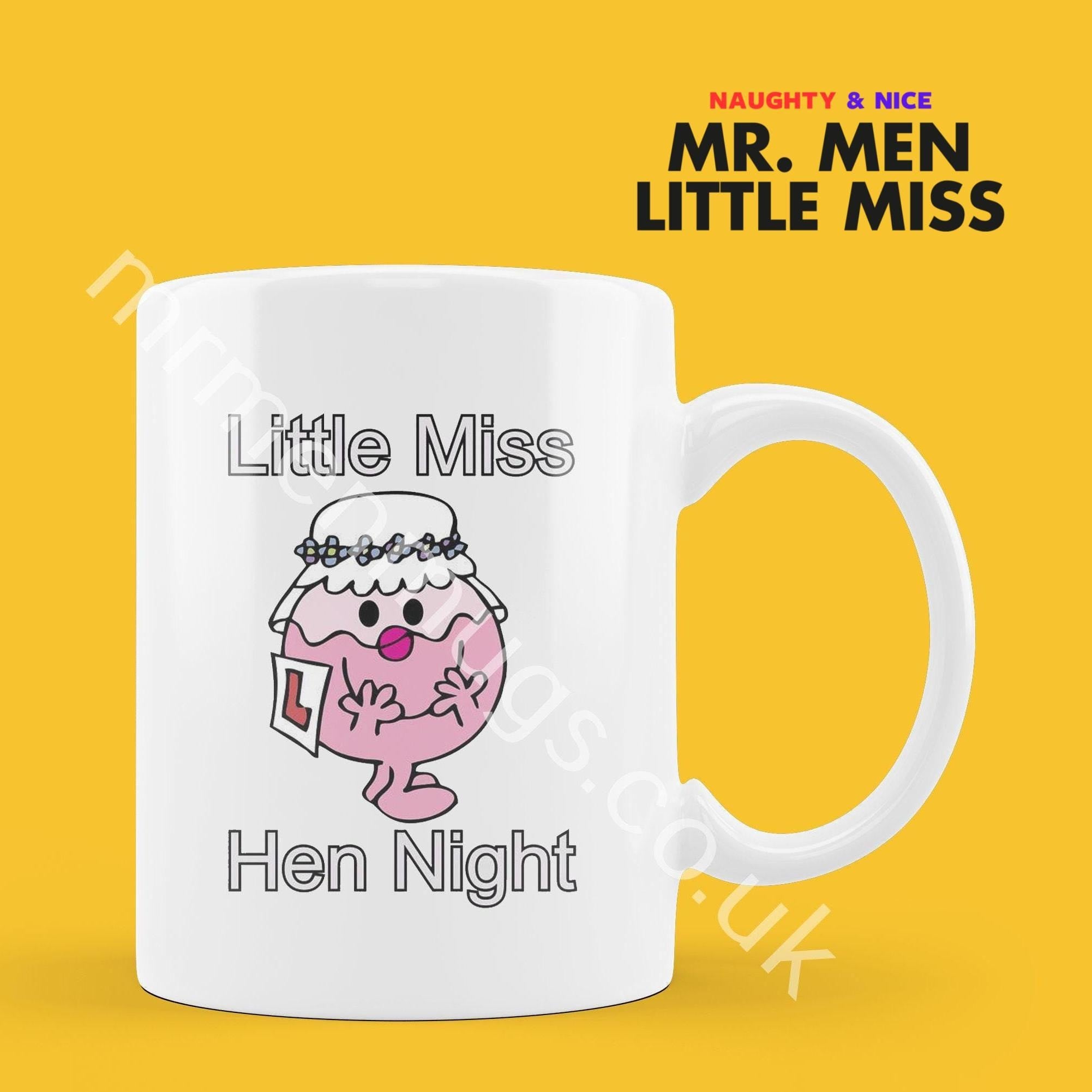 Official Little Miss HEN NIGHT Personalised Coffee or Tea Cup, Funny Mr. Men Gift for Any Occasion Add your Name for Free