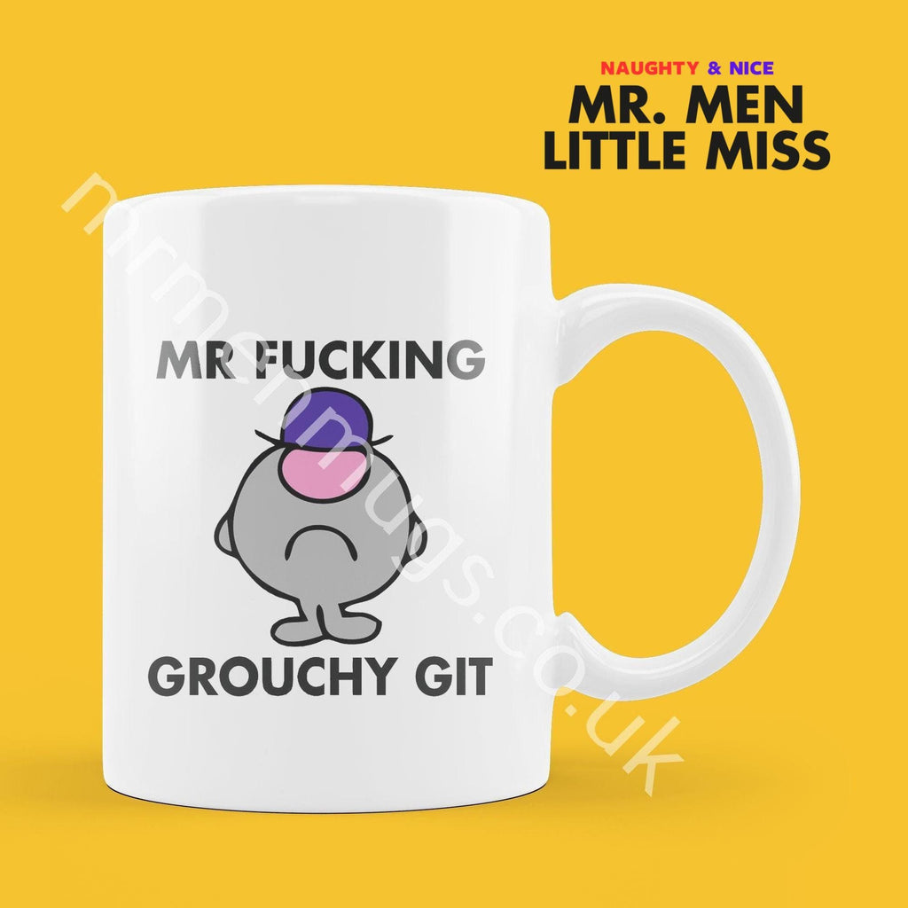Official Mr F*CKING GROUCHY GIT Personalised Coffee or Tea Cup, Funny Mr. Men Gift for Any Occasion Add your Name for Free